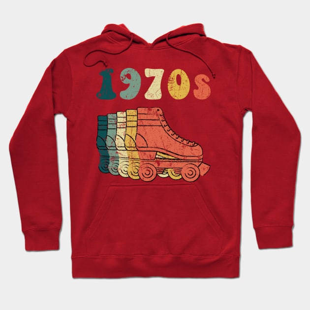 1970s Roller Skate Tshirt Repeat & Distressed Style Hoodie by phoxydesign